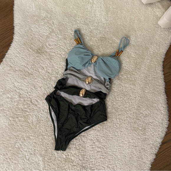 Commense Green and Light Blue One Piece Swimsuit - Picture 2 of 4